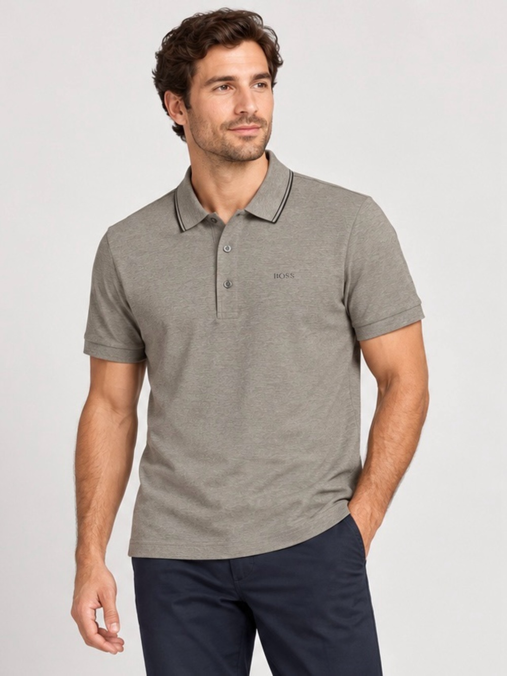 NWT New Hugo Boss Paule 4 Short Sleeve Cotton Polo Shirt In Turtledove Size L